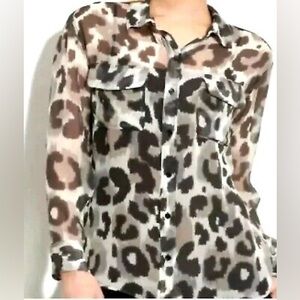 Equipment Femme Slim Signature Silk Shirt Leopard Print Green